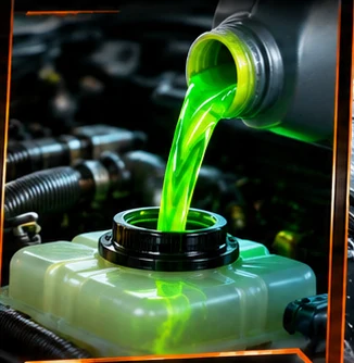 Green coolant being poured into reservoir